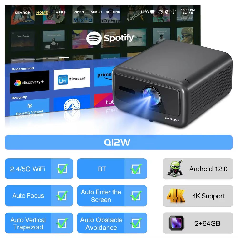 Q12W Pro 2800ANSI Full HD 4K Dual Screen Wifi Bluetooth Smart Home Theater Projector