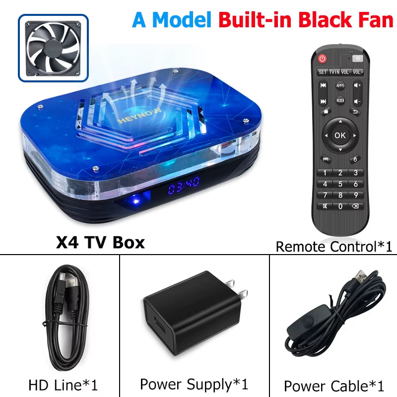 Android 11 Smart TV Box Amlogic S905X4 4K/8K HD Built-In Cooling Fan Media Player Set Top Box 2.4G/5G Wifi BT4.0 4G RAM 32G ROM
