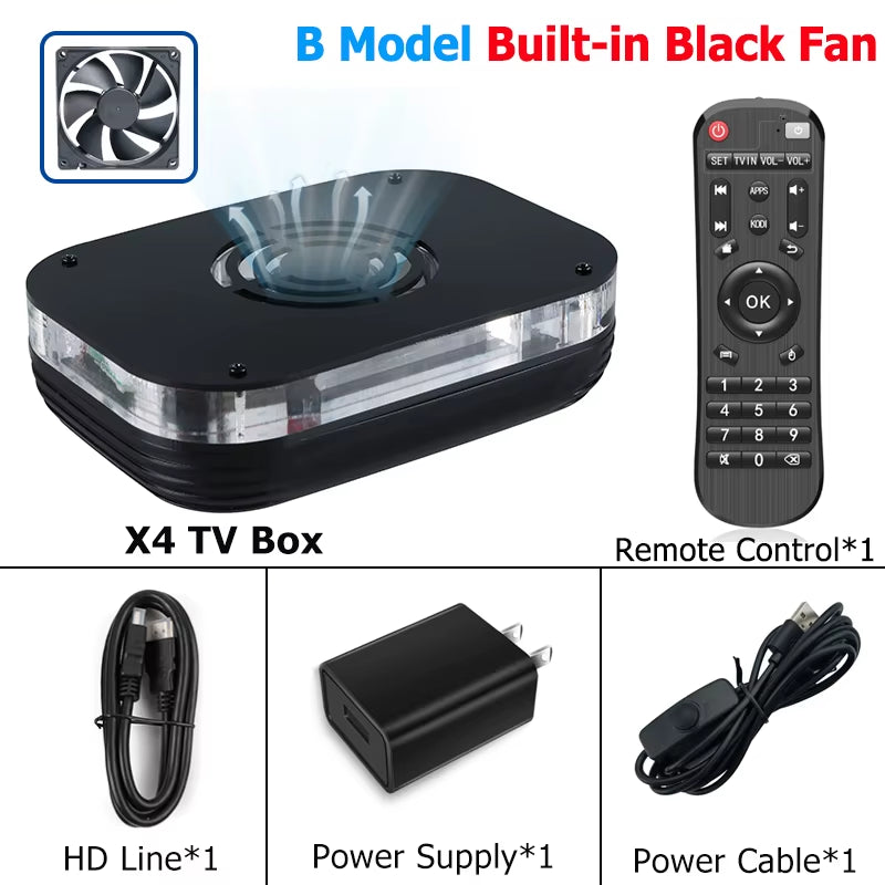 Android 11 Smart TV Box Amlogic S905X4 4K/8K HD Built-In Cooling Fan Media Player Set Top Box 2.4G/5G Wifi BT4.0 4G RAM 32G ROM