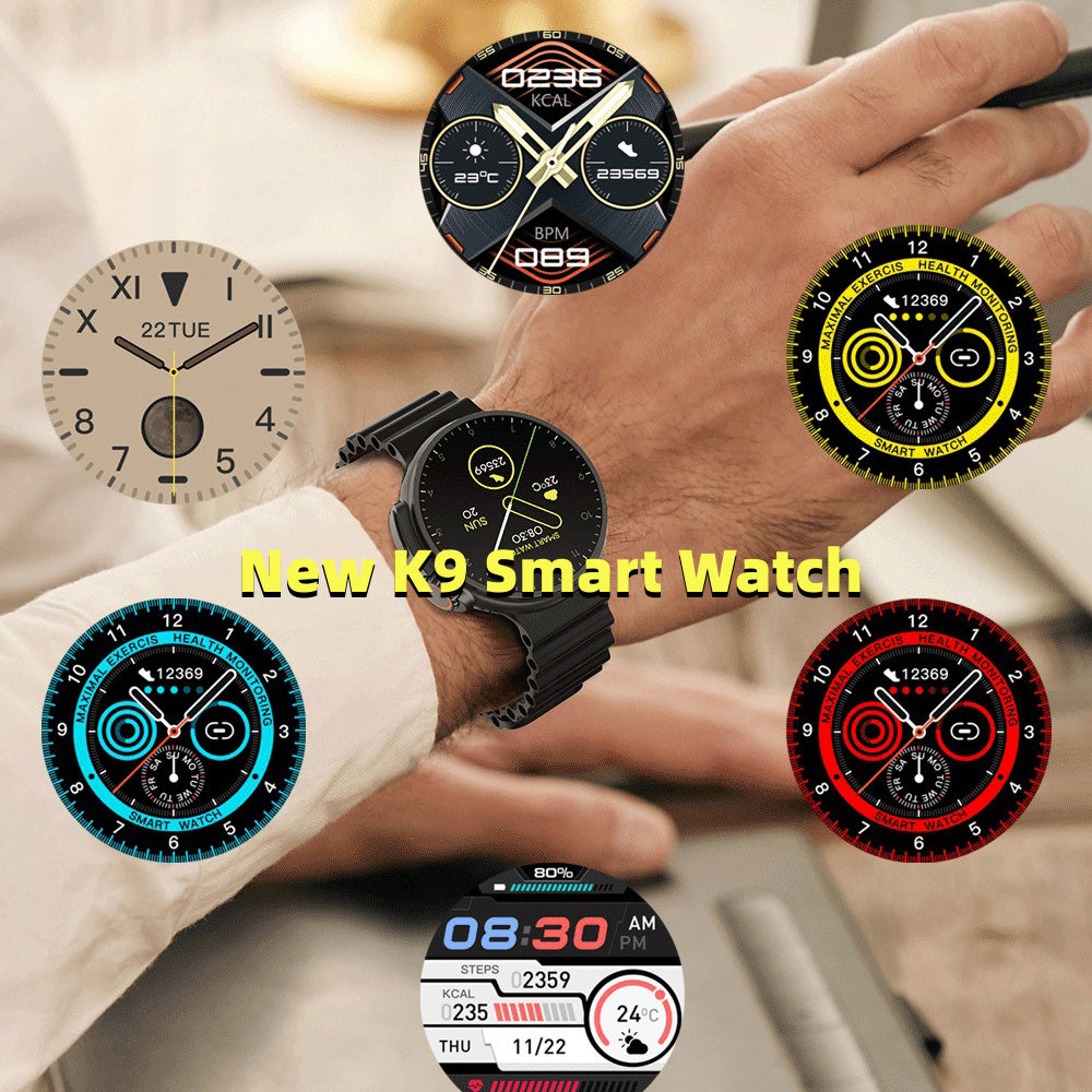 New K9 Smart Watch 1.39 round Screen Encoder True Screw Clip Wireless Charging NFC Offline and Payment Function