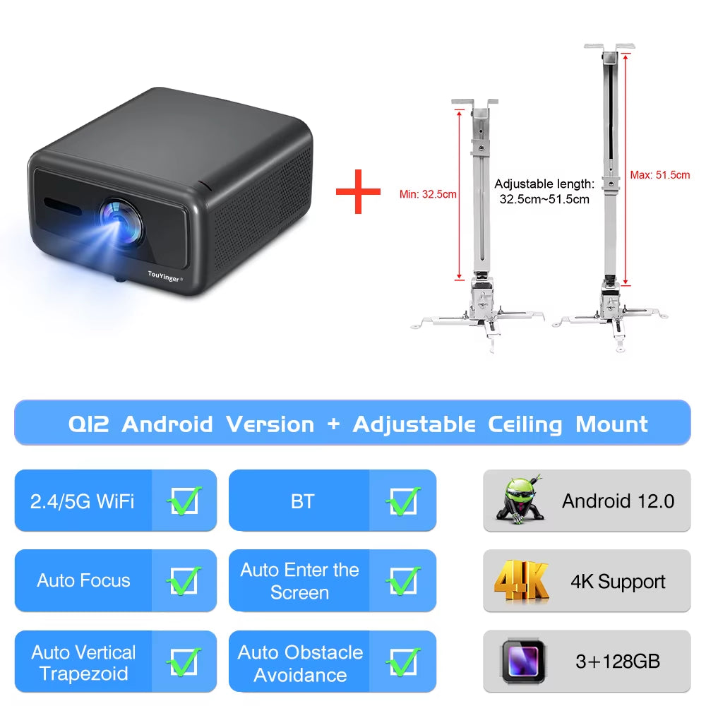 Q12W Pro 2800ANSI Full HD 4K Dual Screen Wifi Bluetooth Smart Home Theater Projector