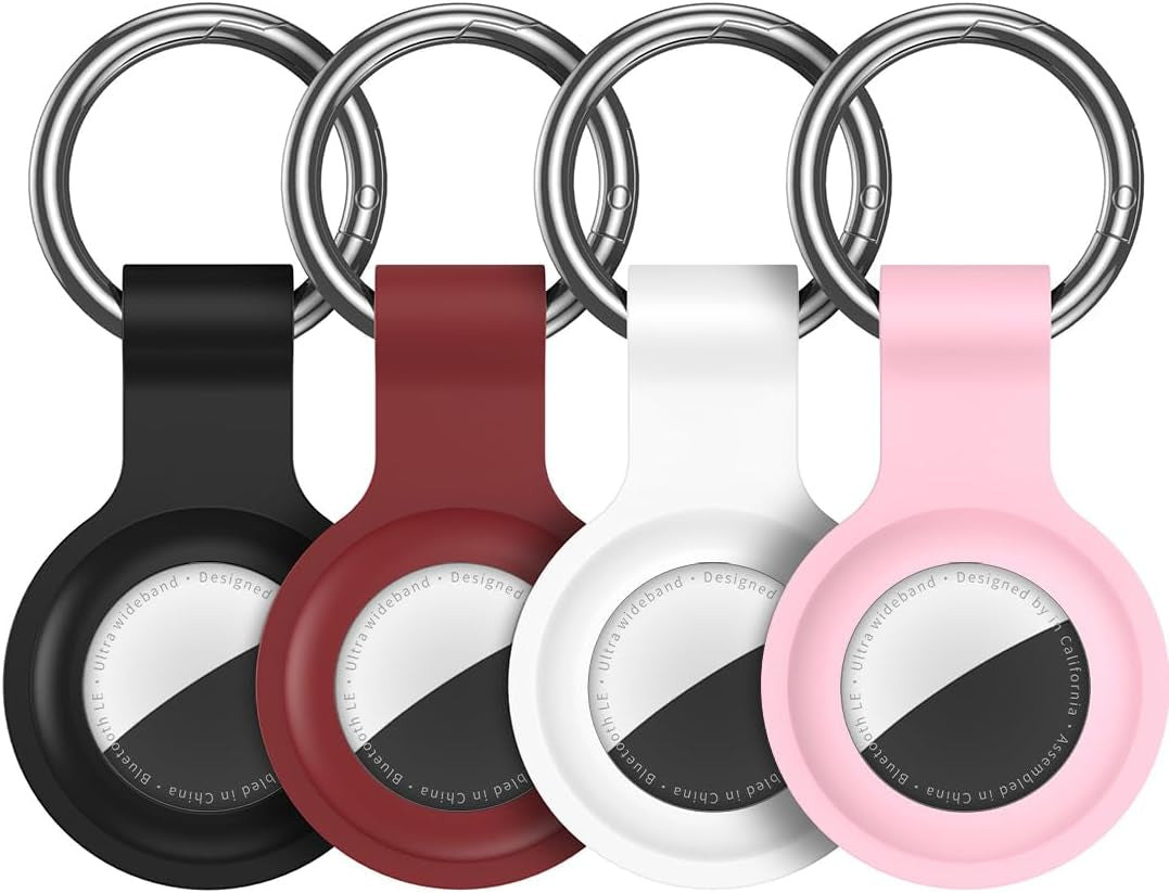 Case Compatible with Airtags Keychain Holder Key Ring Cases Protective Cover Key Chain Loop GPS Tracker Item Tag Finders Accessories Silicone for Luggage Dog Cat Pet Collar 4 Pack