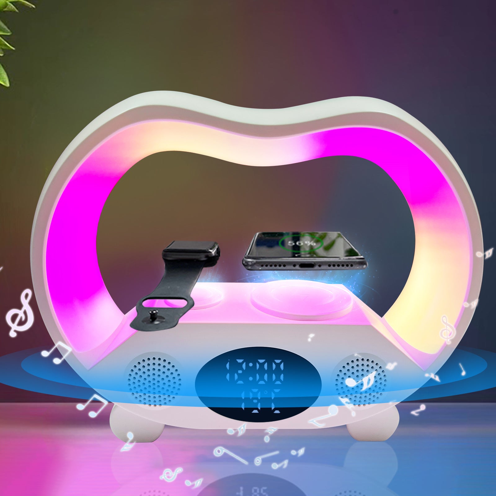 2024 New 6 in 1 Smart Remote Control Bluetooth-Compatible Ambience Intelligent LED Table Lamp Multi-Function Wireless Charger Night Light Bluetooth-Compatible Speaker