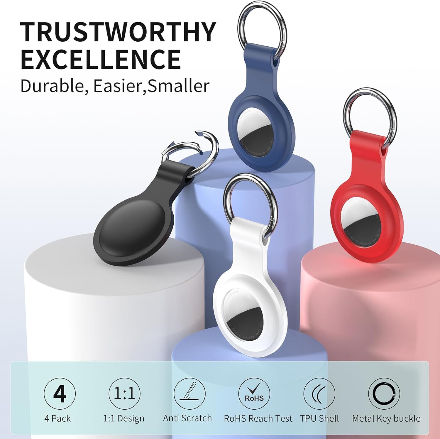 Case Compatible with Airtags Keychain Holder Key Ring Cases Protective Cover Key Chain Loop GPS Tracker Item Tag Finders Accessories Silicone for Luggage Dog Cat Pet Collar 4 Pack