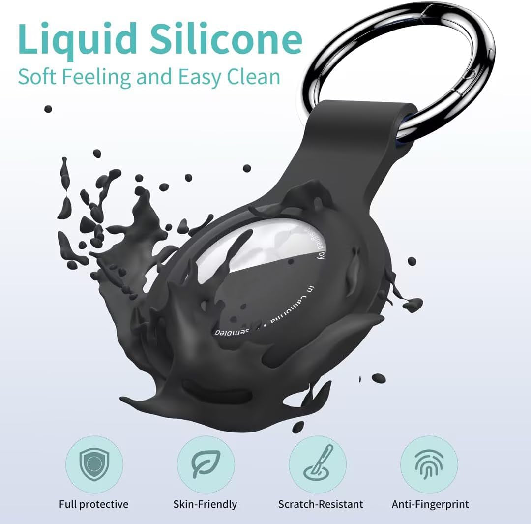 Case Compatible with Airtags Keychain Holder Key Ring Cases Protective Cover Key Chain Loop GPS Tracker Item Tag Finders Accessories Silicone for Luggage Dog Cat Pet Collar 4 Pack